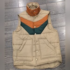 Westwind Vintage Down Puffer Vest Unisex Size S/M Tan/Orange/Green